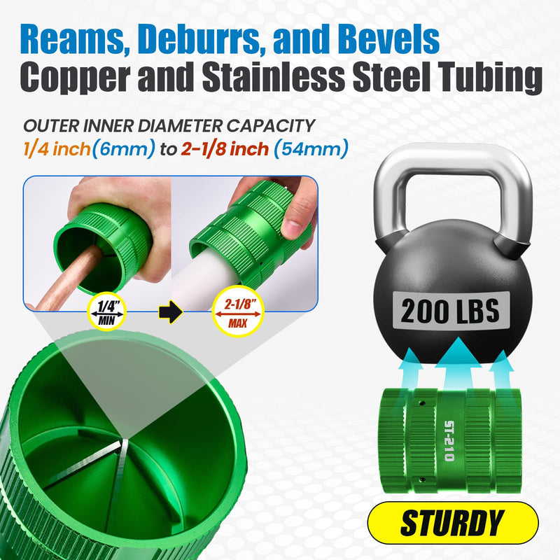 [Australia - AusPower] - WISSCOOL 1/4" to 2-1/4" Deburring Tool PlumbingTools Pipe Reamer Copper Pipe Cleaner Removing Burr Tools for Inner Outer Copper PVC Metal Aluminium(Green-Max) Green-Max 1/4" to 2-1/4" 