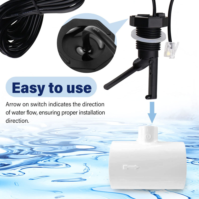 Glx-Flo-Rp Flow Switch for Hayward Goldline Aquarite Salt Systems, Pool Flow Sensor Suitable Hayward Salt Cell & Chlorine Generator, Flow Switch for Aqua Rite Swimming Pool Salt Cell with 15 Ft Cable 1 Black
