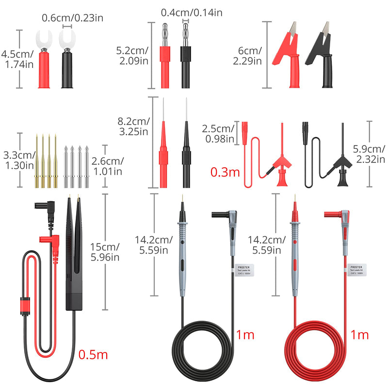 Proster Multi Test Lead Kit 21 in 1 Electric Multimeter Test Lead with Crocodile Clips Test Probe Banana Plug Multimeter Cable for Voltage Tester