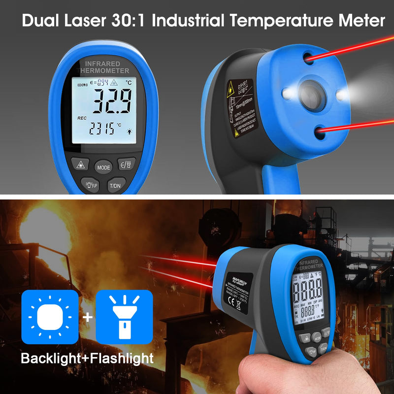 [Australia - AusPower] - Pyrometer 30:1 Non-Contact High Temp Thermometer Gun-58℉ to 2732℉ (-50℃ ~ 1500℃) IR Thermometer Gun with Mobile APP for Pizza ovens, Kiln, Forge RQ-1500APP【Not for Human】 