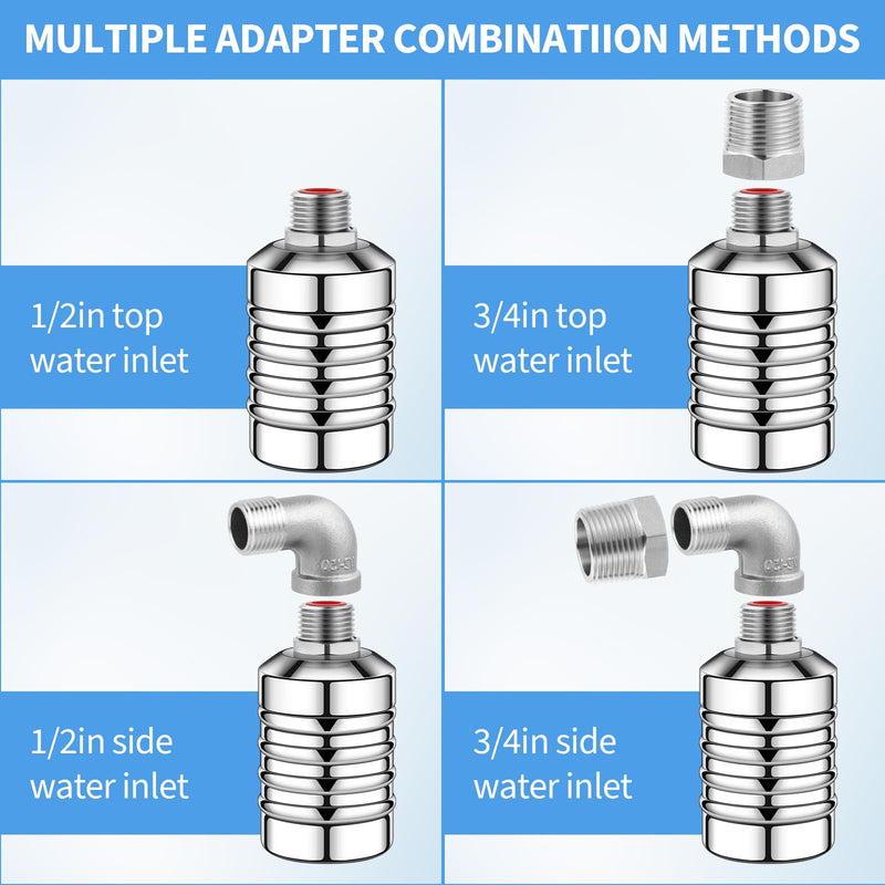 [Australia - AusPower] - 2Pcs Water Float Valve for Water Tank, Aquapulse Automatic Water System, Fully Automatic Water Shut Off Valve, 1/2'' to 3/4'' 304 Stainless Steel Float Valve for Water Tower, Pool, Livestock Troughs. 2Pcs 