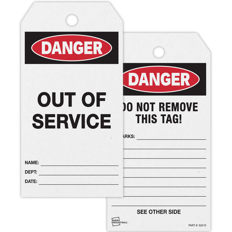 [Australia - AusPower] - Avery UltraDuty Safety Tags, 50lb Pull-Strength, 25ct, 5.75" x 3.25" Danger Out of Service Tags (62410) 