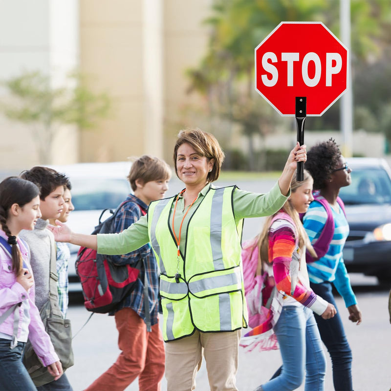 2 Pieces Stop Slow Signs, 13'' Hand Held Stop Slow Signs with Metal Handle, Double Sided Stop Slow Paddles for Flaggers, Crossing Guard, Traffic, Walking, Pedestrian