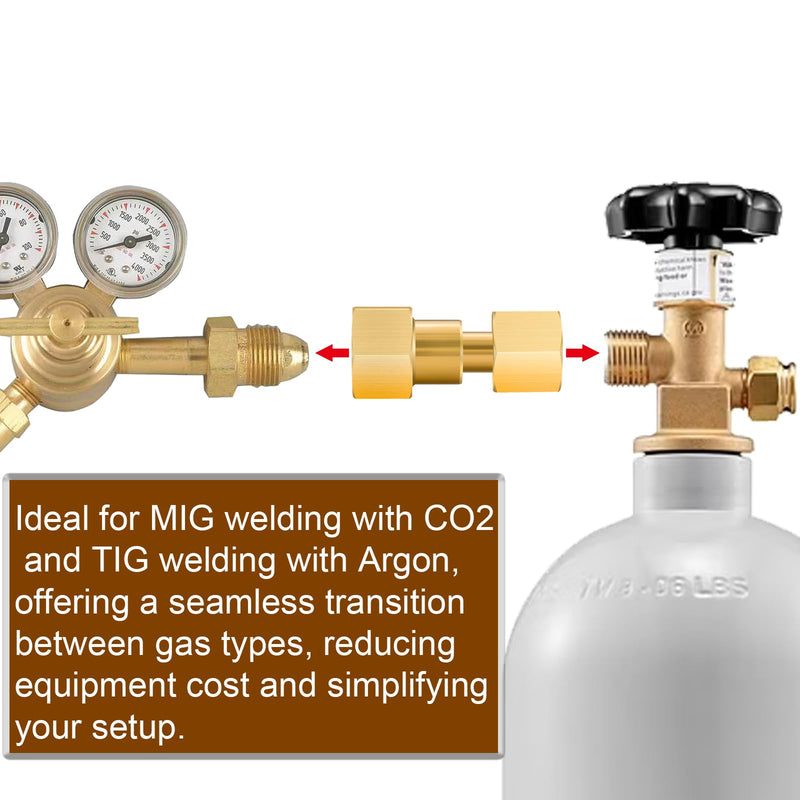2 Pack Brass CGA-320 to CGA-580 Tank Adapter, Welding Gas Regulator Converter for CO2 and Argon, Compatible with Miller Welders and Flowmeters, Heavy Duty Brass Construction 2 Pack Adapter