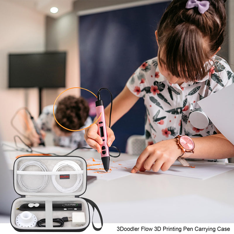 [Australia - AusPower] - 3D Pen Carrying Case for 3Doodler Flow 3D Printing Pen for Teens, Extra Mesh Pocket Fits Plastic Filament Adapter, Black (Case Only !) 