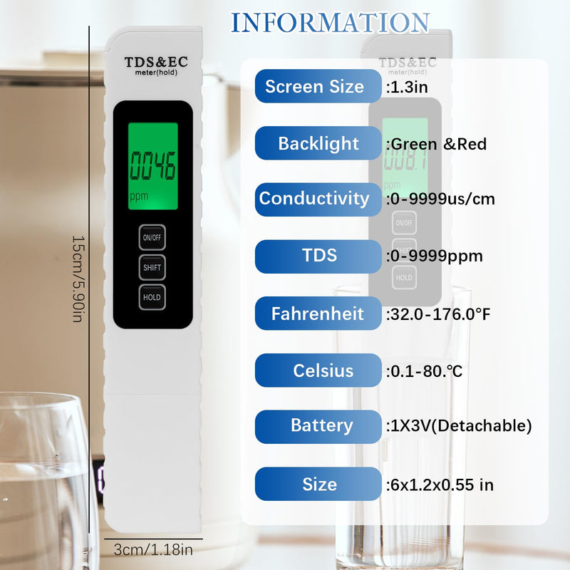 [Australia - AusPower] - 4 in 1 Digital Water Quality Tester,2025 NewTDS/EC/Temperature（°C/°F）Meter,0-9990 PPM Meter,Water Tester for Drinking Water RO/DI System Aquarium 