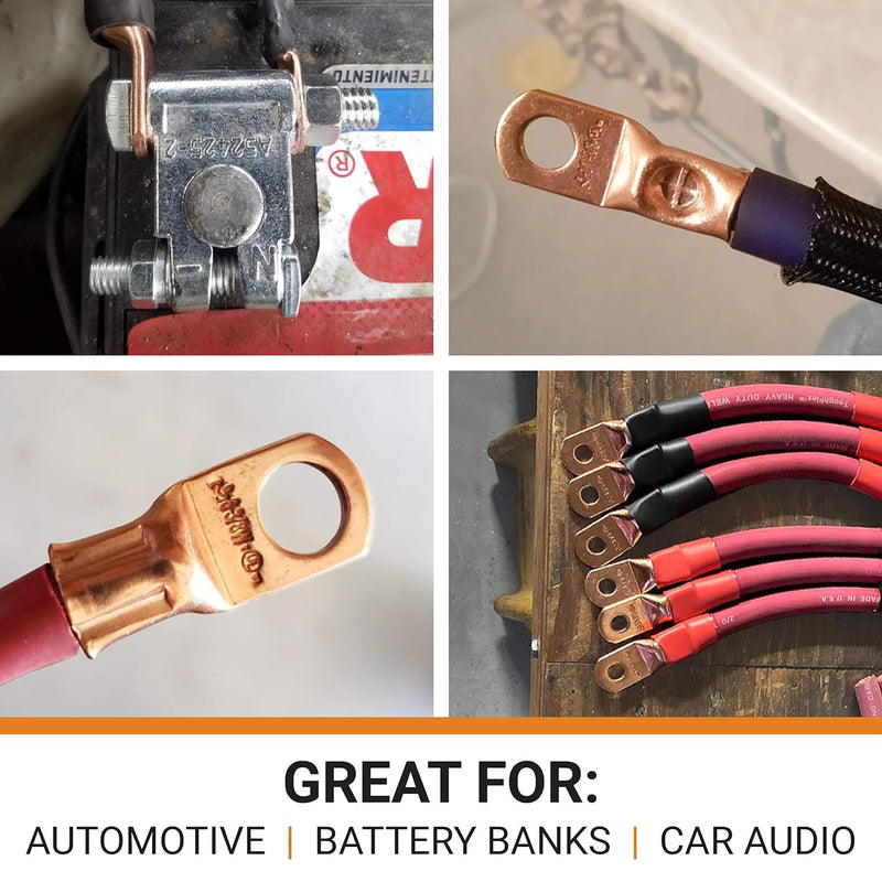 [Australia - AusPower] - SELTERM 10pcs 2 AWG - 1/4" Stud - Battery Lugs, Heavy Duty Wire Lugs, Ring Terminals, Battery Cable Ends,2 Gauge Terminals, UL Bare Copper Eyelets Electrical Battery Terminal Connectors 2 Awg - 1/4" (M6) Ring Bare Copper Lugs 10 