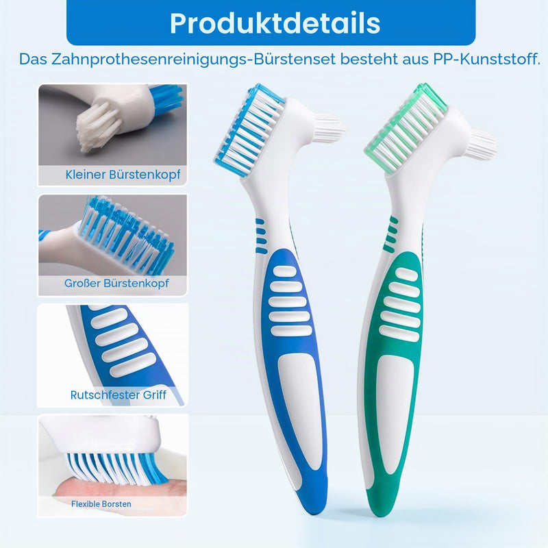 Flintronic Pack of 4 Double-Sided Denture Cleaning Brushes, Soft Denture Brush, Toothbrush for Prostheses, Multilayer Bristles for Cleaning False Teeth Pack of 4 Brushes