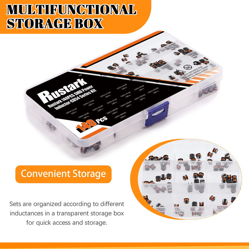 [Australia - AusPower] - 141Pcs 14 Values CD54 SMD Power Inductors Assortment Kit with Storage Box 2.2uH - 680uH Chip Inductors 5.8mm Wire Wound Chip 