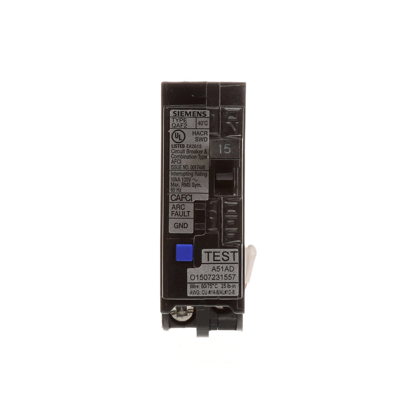 [Australia - AusPower] - SIEMENS QA115AFC 15-Amp Single Pole 120-volt Plug-On Combination AFCI Breaker, Black 1 Pack Cardboard Packaging 
