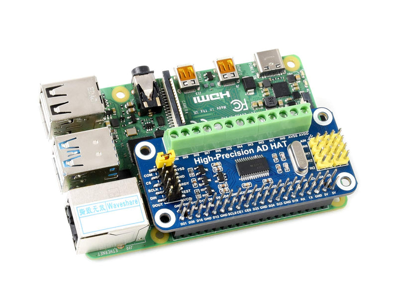 Waveshare High-Precision AD HAT for Raspberry Pi/Jetson Nano with ADS1263 Onboard 10-Ch 32-Bit Support ADC AD Input Headers for Analog Sensor Module and AD Input Screw Terminal for Analog Signal High precision AD HAT
