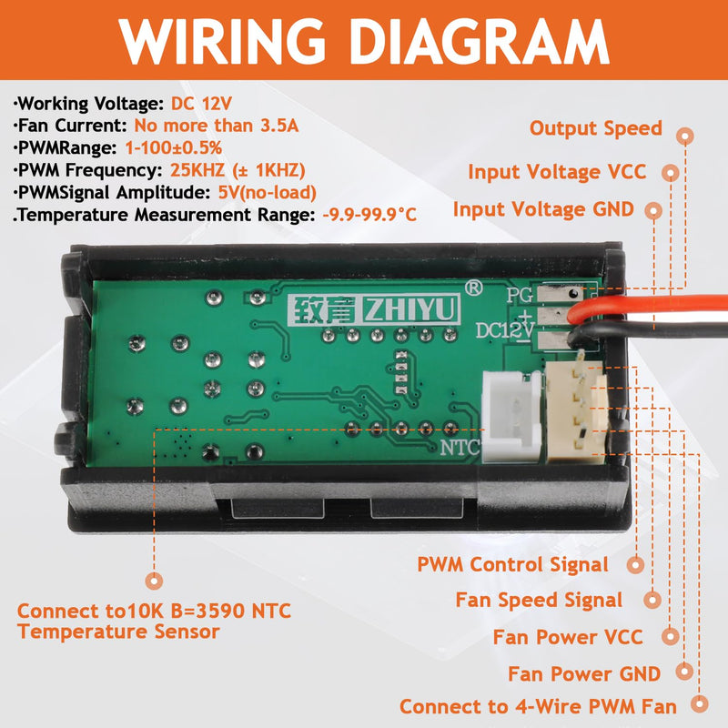 [Australia - AusPower] - 4-Wire PWM Fan Temperature Controller 12V 3A Fan Speed Controller with Temperature Probe Digital Display Module Dual-Display Fan Governor(Water Droplet Head) Water Droplet Head（for Air） 