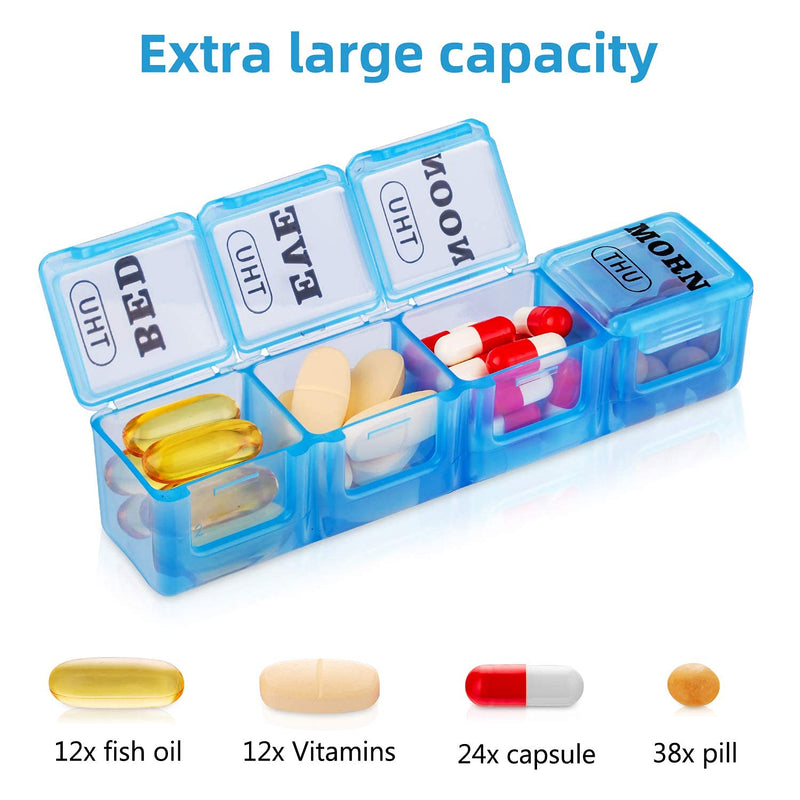 [Australia - AusPower] - XL Large Weekly Pill Organizer 4 Times a Day, 7-Day Pill Boxes AM PM, Big Compartments Pill Case, Monthly Medication Organizer 28 Days Dispenser for Fish Oils, Vitamin Holder Supplement White 