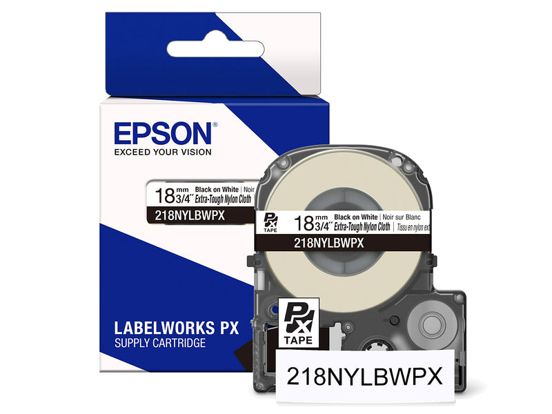 Epson LABELWORKS 218NYLBWPX Genuine Nylon Tape Cartridge - Black on White Industrial Label Maker Tape - 3/4" (18MM) Wide, 19' 18MM
