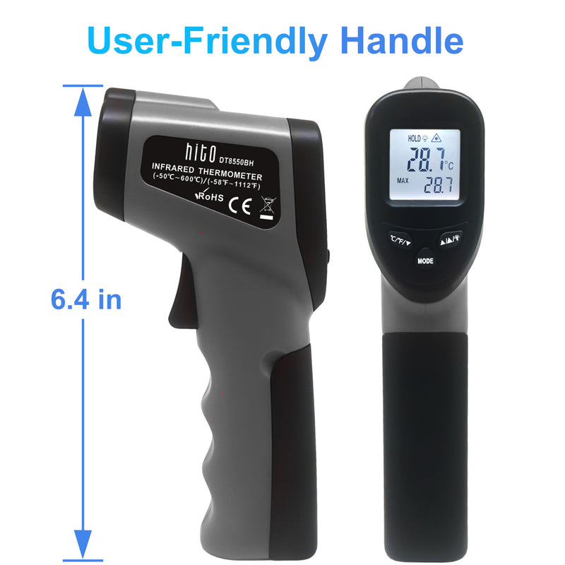 [Australia - AusPower] - hito Infrared Thermometer Temperature Gun -58°F to 1112°F, Digital Heat Gun for Pizza Oven, Cooking, Meat, Candy, Laser Tool for Griddle, Grill, Indoor Room Dark Gray 