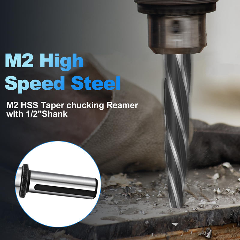 [Australia - AusPower] - 1/2" Bridge Construction Tapered Reamer Drill Bit,M2 HSS Chucking Reamer with 1/2" Non-Slip Handle,12mm-5 Spiral Edge Design Car Reamer for Steel, Alloy,Wood,Plastic,for aligning or enlarging Holes 1/2 in 