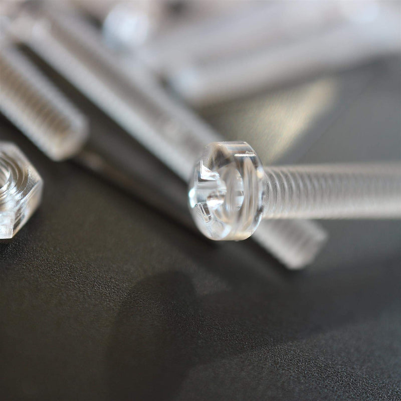 [Australia - AusPower] - Pack of 60 Transparent Clear Plastic Acrylic M3 x 25mm Nuts & Bolts, Washers - Acrylic Plastic Screws, (3/32 x 1 in) 