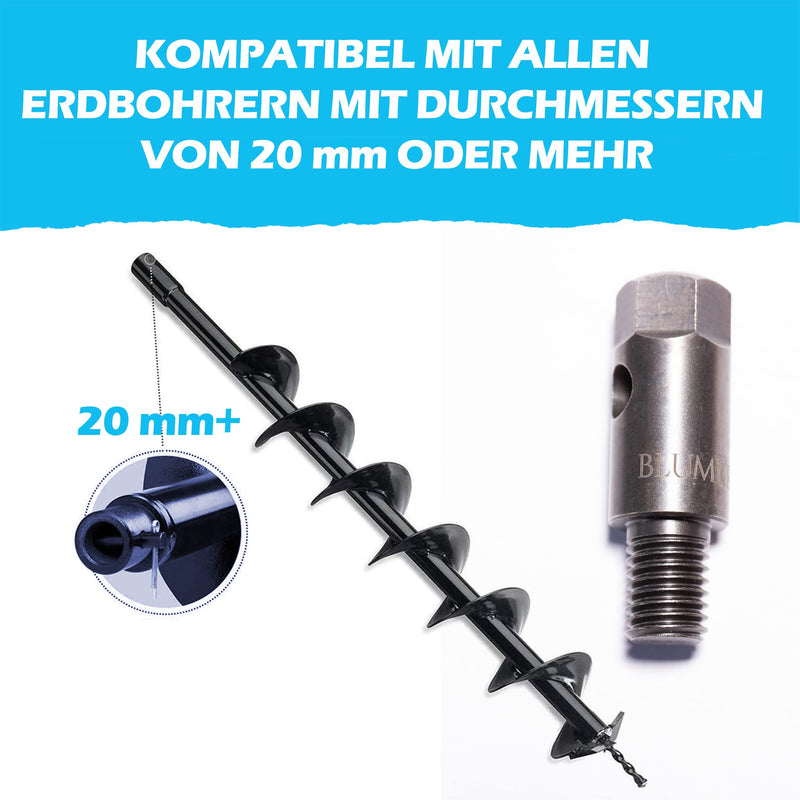 Earth Auger Adapter for M14 Mixing Machine (Paint and Adhesive Mixer, Mortar Mixer), Mixer, Agitator Adapter for Pile Drilling, Poles, Fences with Easy Disassembly BLUMKRAFT 1-Pack: M14