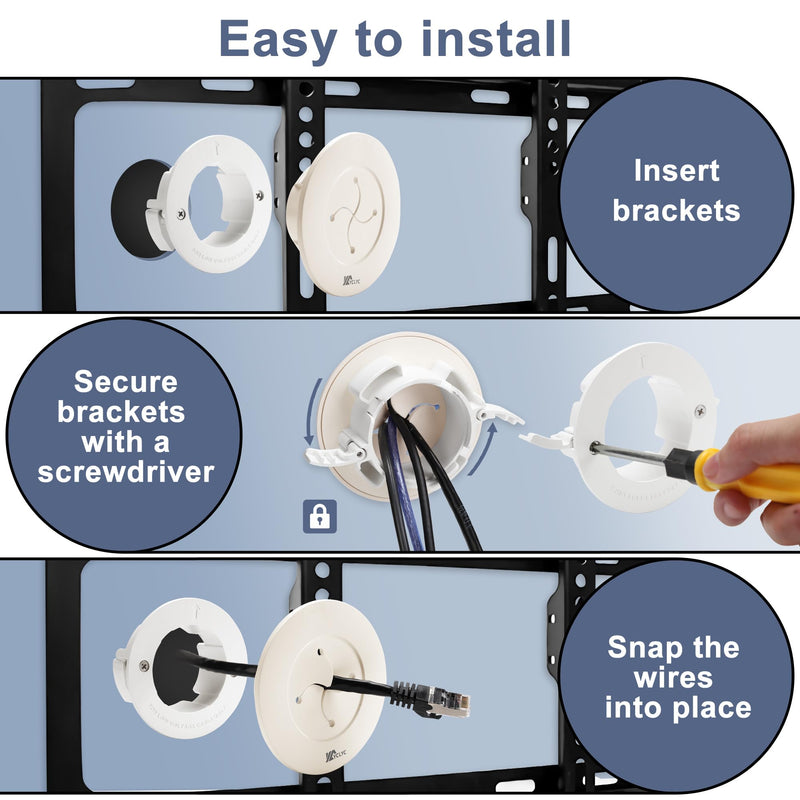 Wire Hiders for TV on Wall, 3in Off White in Wall Cable Management Kit, YCLYC Cable Hider Wall Grommets for Cables, Wire Hider Wall to Install Includes 4 Pass Brackets and 1 Hole Saw Drill 4 Pack Off-white