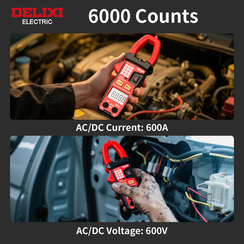 [Australia - AusPower] - Digital Clamp Meter Tester with 600A AC/DC Current and 600V AC/DC Voltage, 6000 Count Voltage Tester Auto-ranging with NCV, Resistance, Temperature, Capacitance and Frequency 6000 Counts 