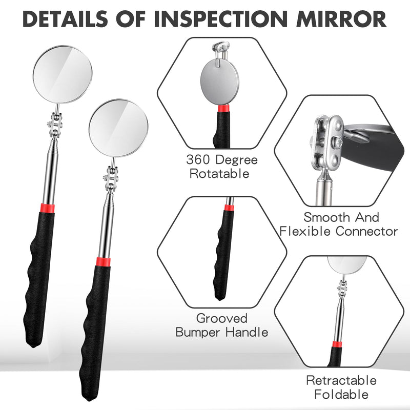 [Australia - AusPower] - Copkim 2 Pcs Telescoping Inspection Mirror,29 Inch Mechanics Mirror Tool with Long Handle, Round Extendable Mirror on a Stick for Technicians Mechanics Contractors Checking Observation (Black) Black 