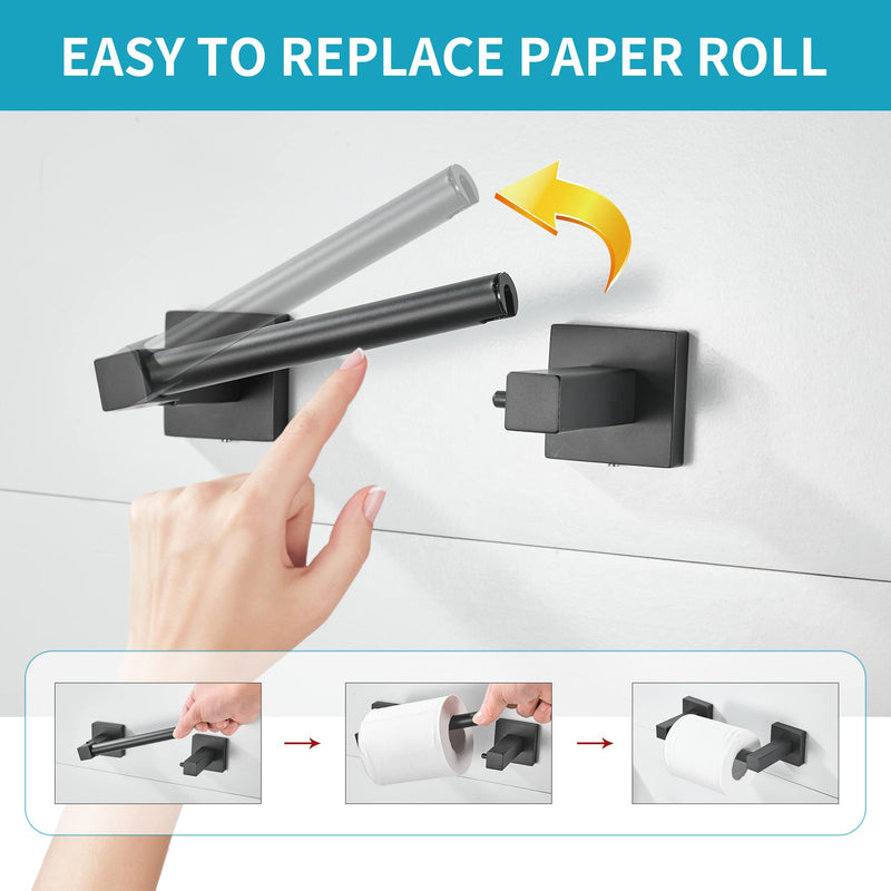 WOLIBEER Black Toilet Paper Holder Towel Ring, Matte Bathroom Hand Towel Holder Toilet Roll Holder, Modern Bath Hardware Set Wall Mounted Stainless Steel 2 Pieces