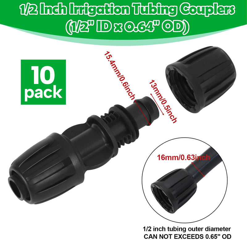 [Australia - AusPower] - 10 Pack 1/2 Inch Drip Irrigation Coupling Fittings (1/2" ID x 0.65" OD) - 1/2'' Drip Line Anti-Drop Barbed Lock Nut Coupler Connectors for 1/2 Inch Drip Irrigation Tubing Irrigation System 1/2" Drip Coupling 