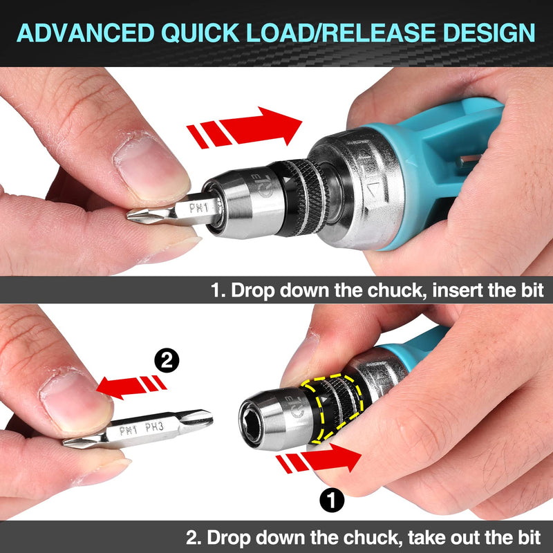 [Australia - AusPower] - DURATECH Magnetic Tape Measure 25FT with Fractions 1/8, Retractable Measuring Tape with Stubby Ratcheting Screwdriver, 12-in-1 Multi-bit Short Screw Drivers, Innovated Bits Quick-Load Mechanism 