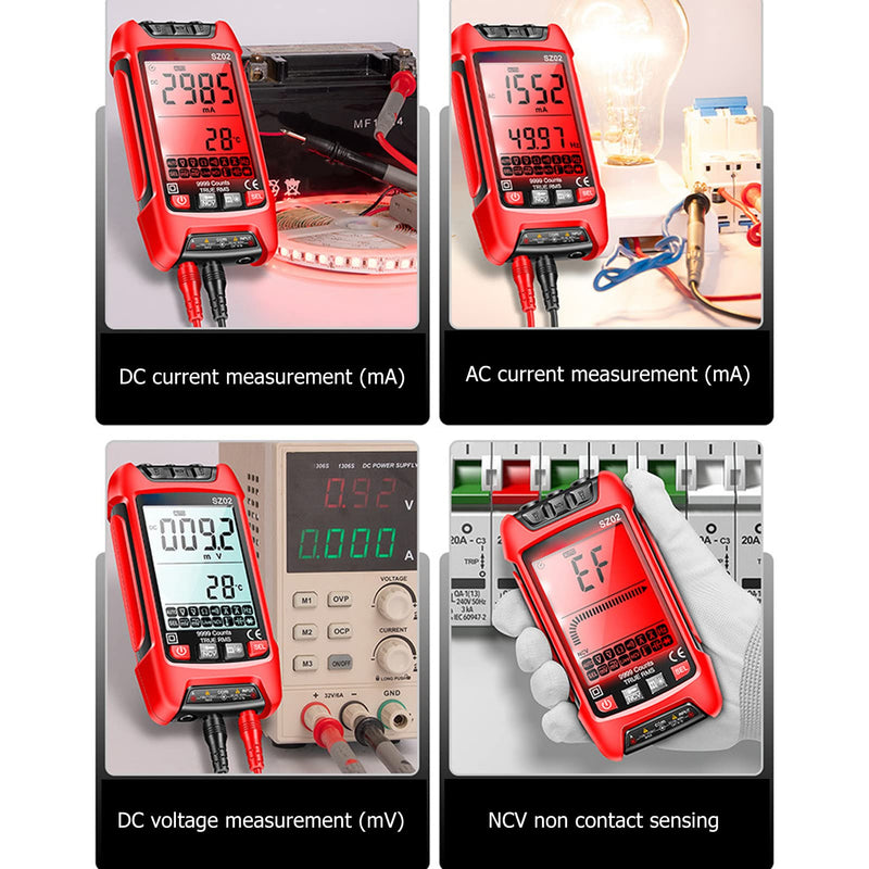 [Australia - AusPower] - Digital Multimeter with Backlit LCD, 6000 Counts Auto Ranging Voltage Tester, AC/DC Current/Resistance/Frequency Measurement, Ceramic Protection Red 