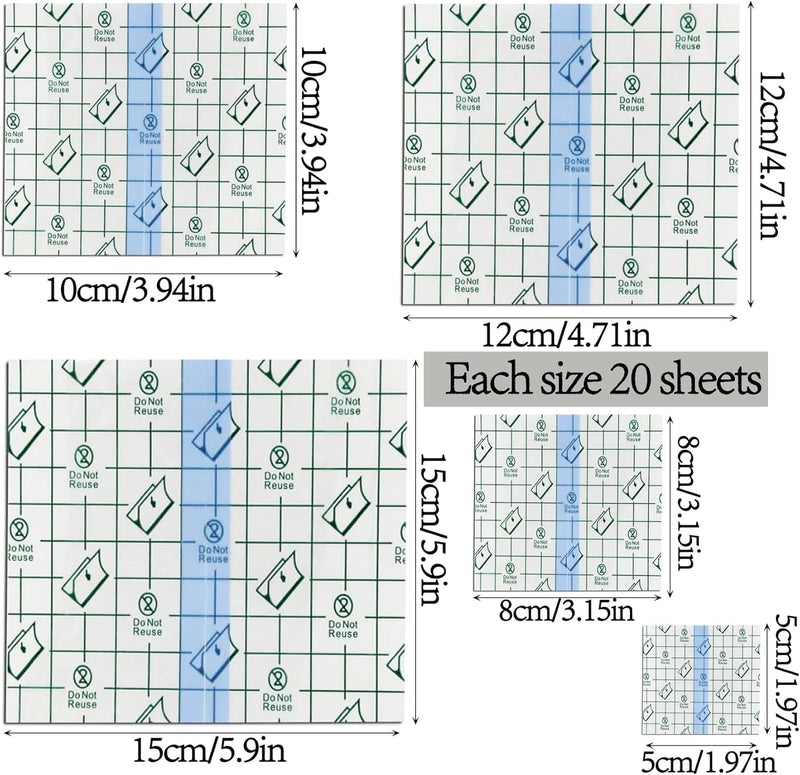 100Pcs Transparent Stretch Adhesive Bandage, BetterJonny 5 Sizes Waterproof Clear Adhesive Bandages Disposable Tattoo Bandage Stretch Bandage Tape for Swimming and Shower Assorted Sizes: 2/3/4/4.8/6 Inch (100 Pcs)
