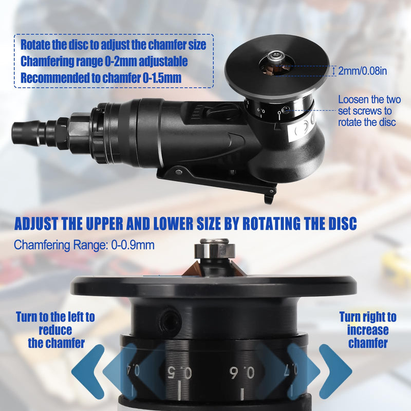 Pneumatic Chamfering Tool Handheld, Mini Air-Powered Chamfering Machine Trimming, 45° Arc Corner with 1/4 Inch Air Inlet for Metal Wood Beveling Deburring (C Angle Blades) C Angle Blades
