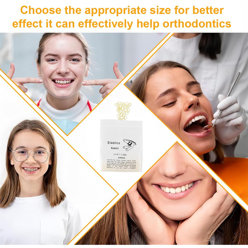 Orthodontic Braces with 5 Placements, 500 Pieces Orthodontic Elastic Rubber Bands for Braces, Dental Gaps, Crooked Teeth