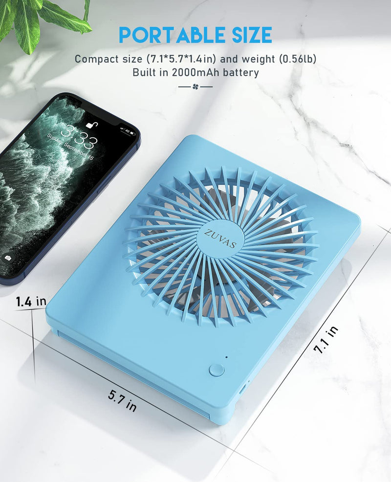 [Australia - AusPower] - Zuvas Desk Fan Battery Operated Fan Rechargeable 180°Tilt Folding Personal Fan Ultra Quiet Small Portable Fan 3 Speed Adjustable Strong Wind USB Fan For Office Bedroom Home Desktop Camping (Blue) Blue 