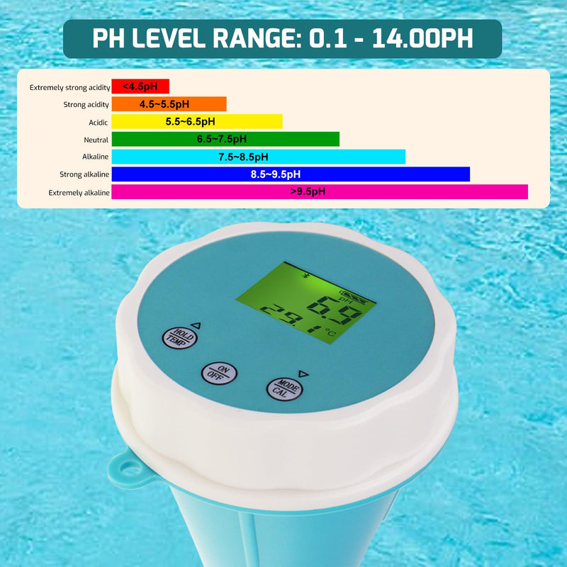 [Australia - AusPower] - 6-in-1 Digital Floating Water Monitor with Bluetooth | Real-Time pH, EC, ORP, Chlorine, Salinity & Temperature Testing | 1000 Data Records, Waterproof IP67, Easy Calibration, 24-Hour Monitoring 