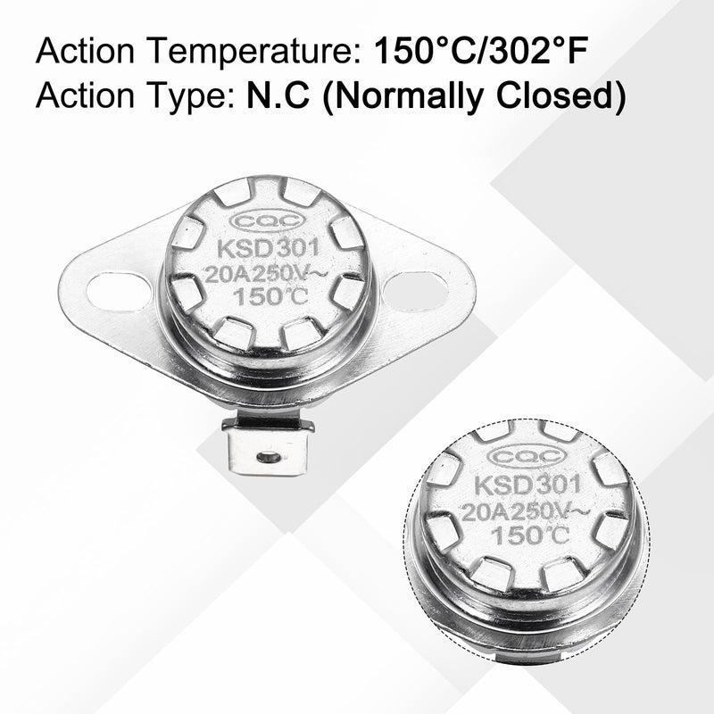 [Australia - AusPower] - uxcell 2 Pcs KSD301 Thermostat 150°C/302°F 20A Normally Closed N.C Adjust Snap Disc Temperature Switch with Terminal Wire for Microwaves,Oven,Coffee Maker,Ceramic Material 150 °C 