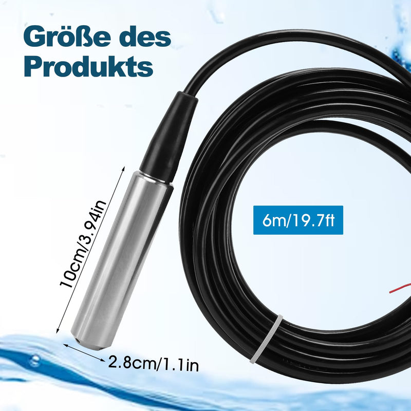 4-20mA Level Sensor, Flexible 316 Stainless Steel Water Level Sensor | Signal output, 6 m waterproof cable with measuring range 0-5 m, DC 24 V level indicator for water level and liquid