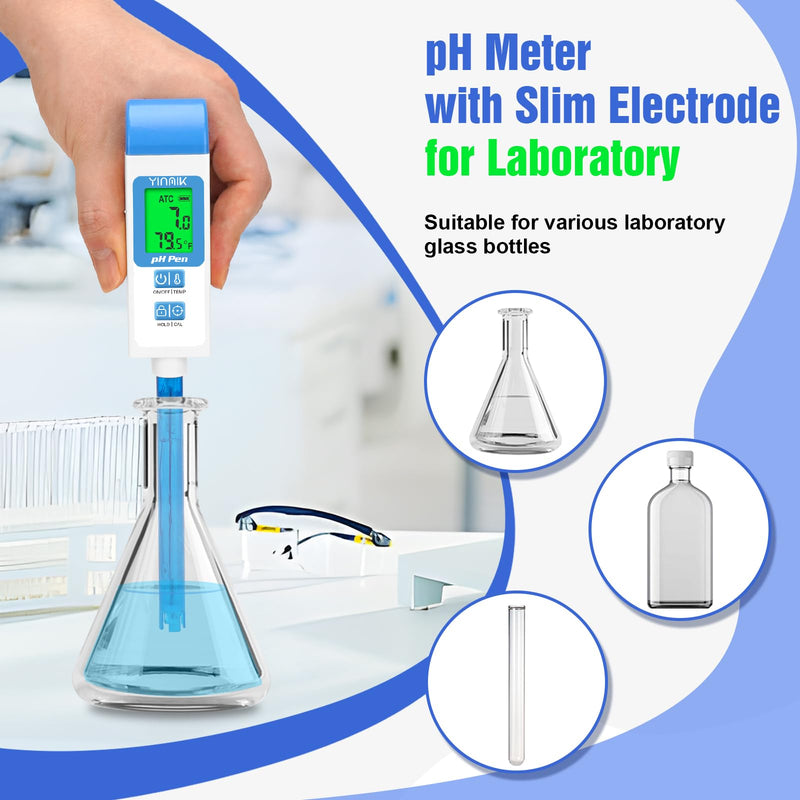 pH Meter for Water Digital pH Tester with 4.6in pH Probe Lab pH Gauge pH Reader with ATC for Canning Professional pH Temperature Test Kit for Narrow-Necked Bottle Solution Kombucha and Home Brewing