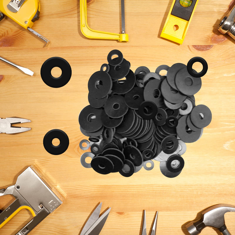 [Australia - AusPower] - 120Pcs Rubber Washer Kit, 12/18/20/25/30mm Rubber Flat Washer Heavy Duty Rubber Washers for Bolts, Rubber Grommets Bolts for Screws Household Plumbing Appliances Faucets Glass Shower Door Black 