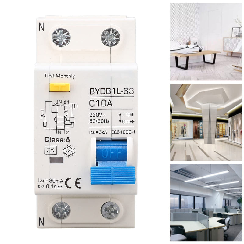 [Australia - AusPower] - Fi Circuit Breaker AC 230 V 30 mA C10 1P+N Circuit Breaker Hat Rail Leakage Protection Overload Protection Residual Current Device FI/LS Switch Circuit Breaker 10A 