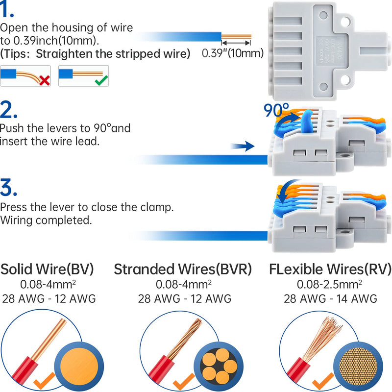 [Australia - AusPower] - GKEEMARS 10 Pcs Lever Wire Connectors, Quick Wiring Cable Connector Push-in Conductor Terminal Block (2 in 6 Out) 2 in 6 out 