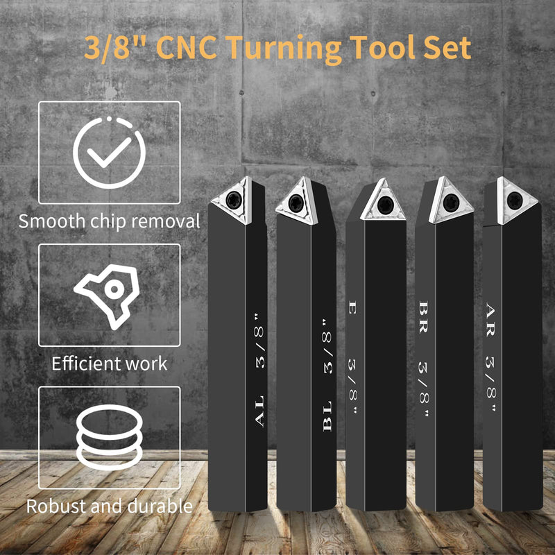 3/8" Indexable Carbide Turning Inserts Holder Set for Machining Lathes, 5 Pcs Set Metal Lathe Tools Inserts Bits with Carbide Inserts TCMT110204. 3/8 in