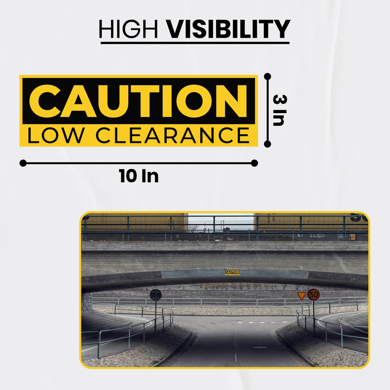 3 x Caution Low Clearance Signs – Watch Your Head Low Overhead Clearance – 10 x 3 Vinyl Labels – Self-Adhesive, Non-Rusting, Weatherproof, Waterproof Decals for Roads, Fields, Business, Shops, Warehouses, Construction Sites