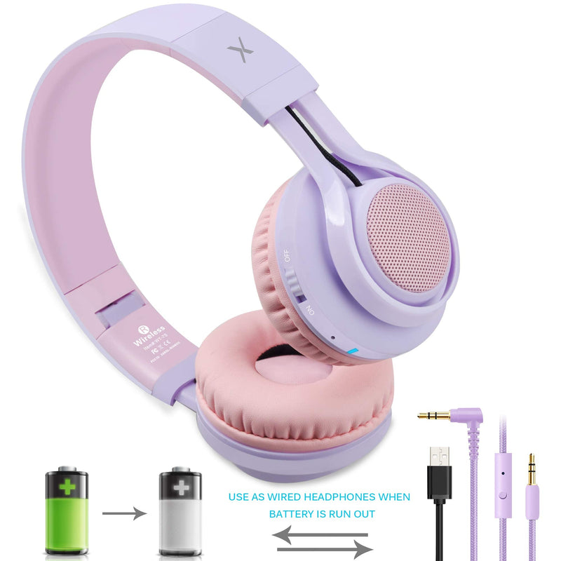 [Australia - AusPower] - Riwbox WT-7S Kids Bluetooth Headphones Light Up, Foldable Stero Wireless Headset with Microphone and Volume Control for PC/Tablet/TV/Travel (Purple) Purple 