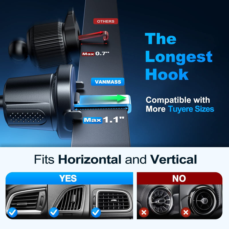 [Australia - AusPower] - [True Military-Grade] Car Phone Holder VANMASS [2024 Strongest Suction & Clip] Cell Phone Mount for Dashboard Windshield Vent Truck Accessories Cradle Dash Stand for iPhone 15 Pro Max 14 13 12 Android Black 