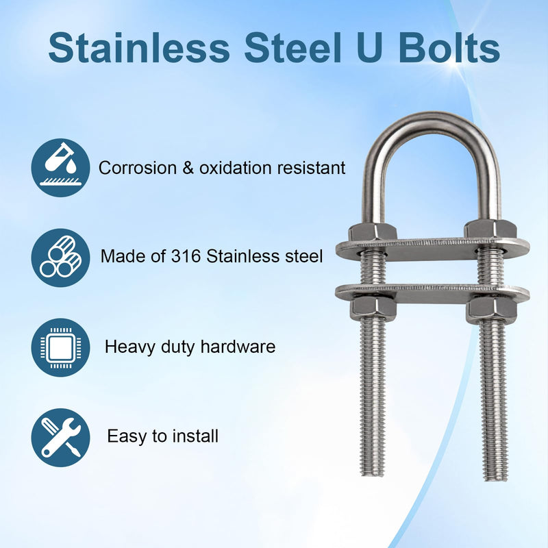 MOOKEERF 316 Stainless Steel U Bolts for Boat Stern Bow Eye Tie Down, Heavy Duty U-Bolt for Yatch Boat Trailer, Automotive 160MM 2