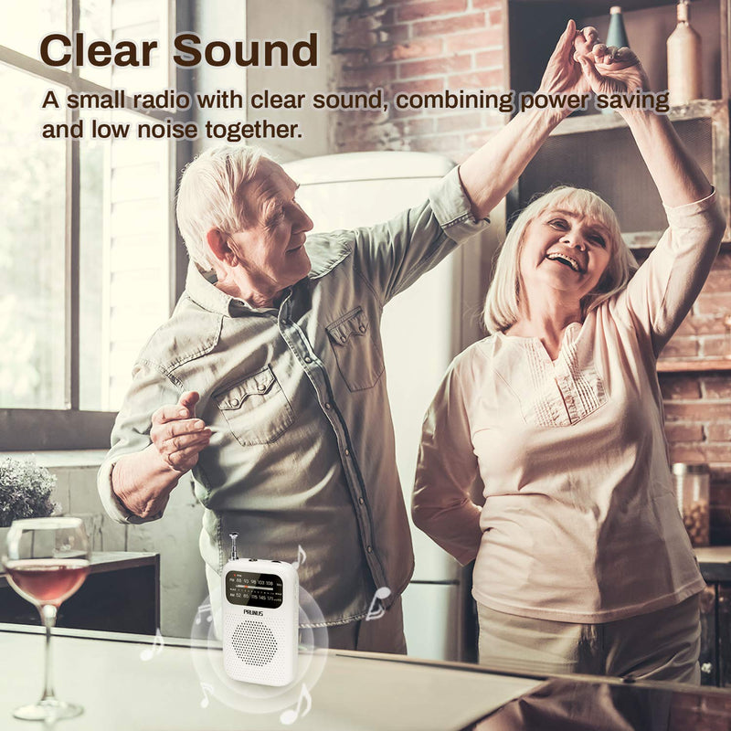 [Australia - AusPower] - PRUNUS J-777 Pocket Radios Portable AM FM Small Walkman Radio with Best Reception, 2 AAA Battery Operated Transistor Radio with Headphone & Speaker for Walk/Jogging/Gym/Camping White 