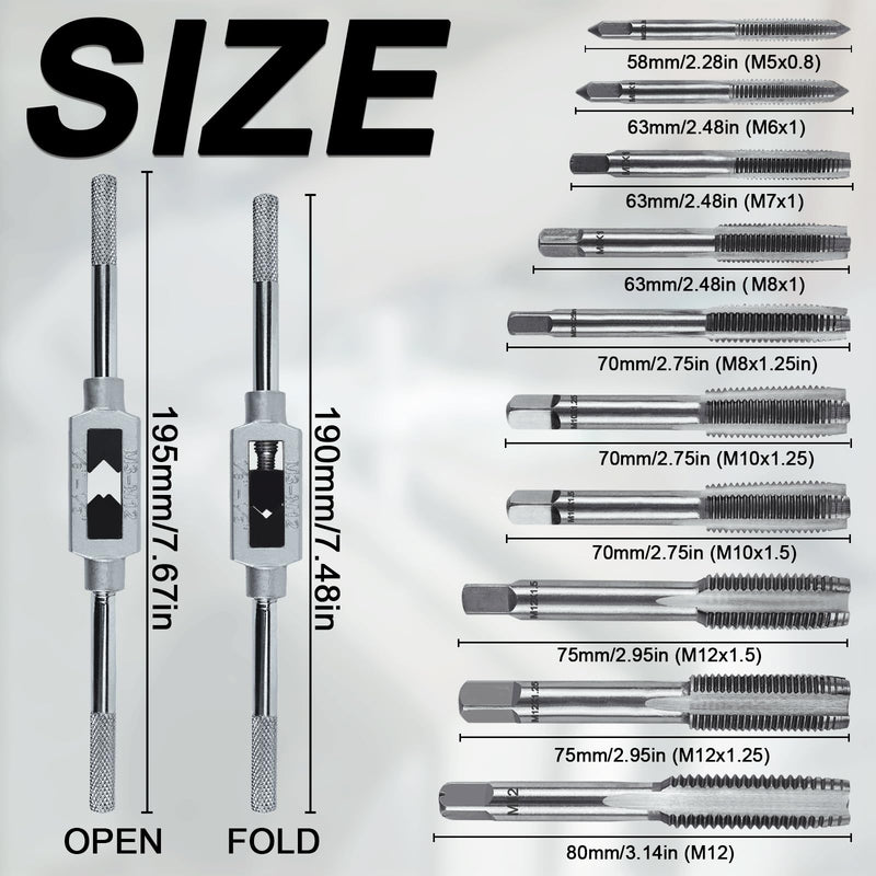 [Australia - AusPower] - Tap and Die Set M5 M6 M7 M8 M10 M12 Thread Cutting Set 11 Pieces Metric with Drill Fine Thread Tool Thread Cutting Machine Inch Professional Tap Wrench M3 - M12 Tap and Die Set 