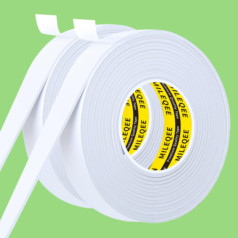 2Pack Single-Sided Adhesive Foam Tape EVA White, Multipurpose Sponge Sealing Strip Window Door Insulation Table Edge Protector Wall Bumper Guards, Each 1.18in x 16.4FT MILEQEE 2Pack, Each 1.18in x 16.4FT