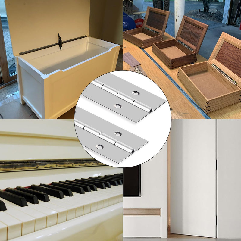 2PCS Heavy Duty Piano Hinge 20 Inch Continuous & Piano Hinges with Screws, Stainless Steel Piano Hinge for Cabinet, Door, DIY Wood Boxes, 0.047" Leaf Thickness, 2" Open Width