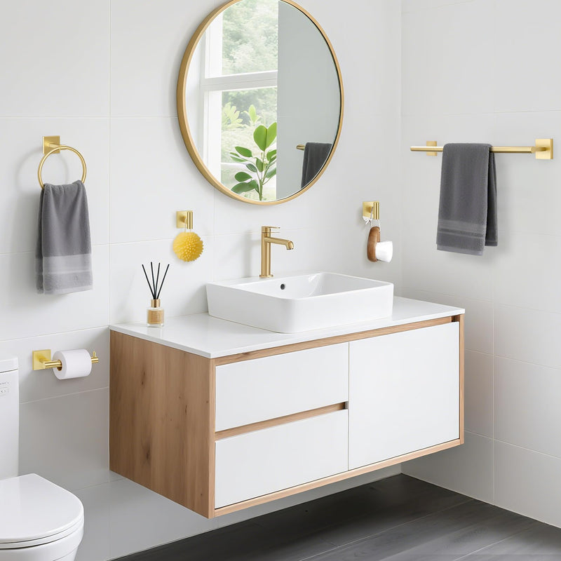TURS Brushed Gold 4-Pieces Towel Ring Set Include Towel Ring Toilet Paper Holder Towel Hook SUS304 Stainless Steel Bathroom Accessories Kit Wall Mounted Set C